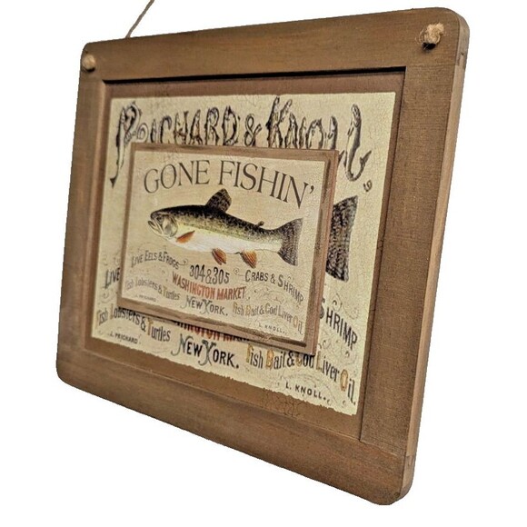 Prichard & Knoll Gone Fishin' Sign Chalkboard Plaque 10 x 8-in Fishing Sign NEW - Picture 5 of 8